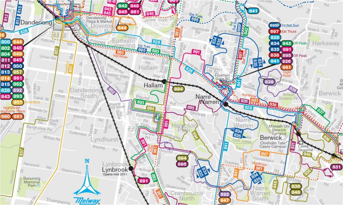 Melbourne autobus ibilbide mapa