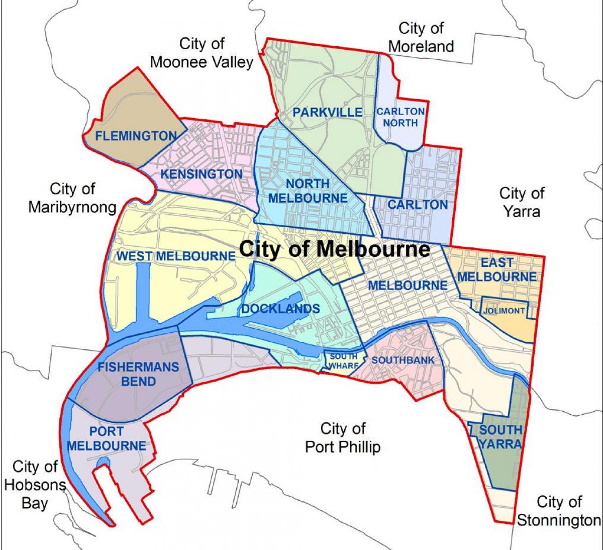 mapa Melbourne auzo