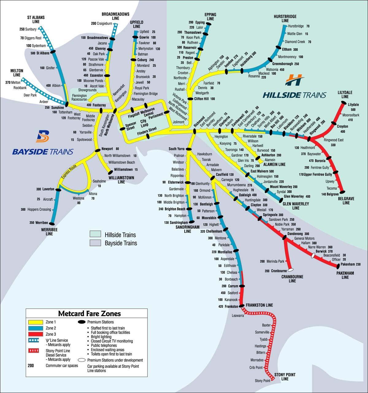 Melbourne tren geltokia mapa