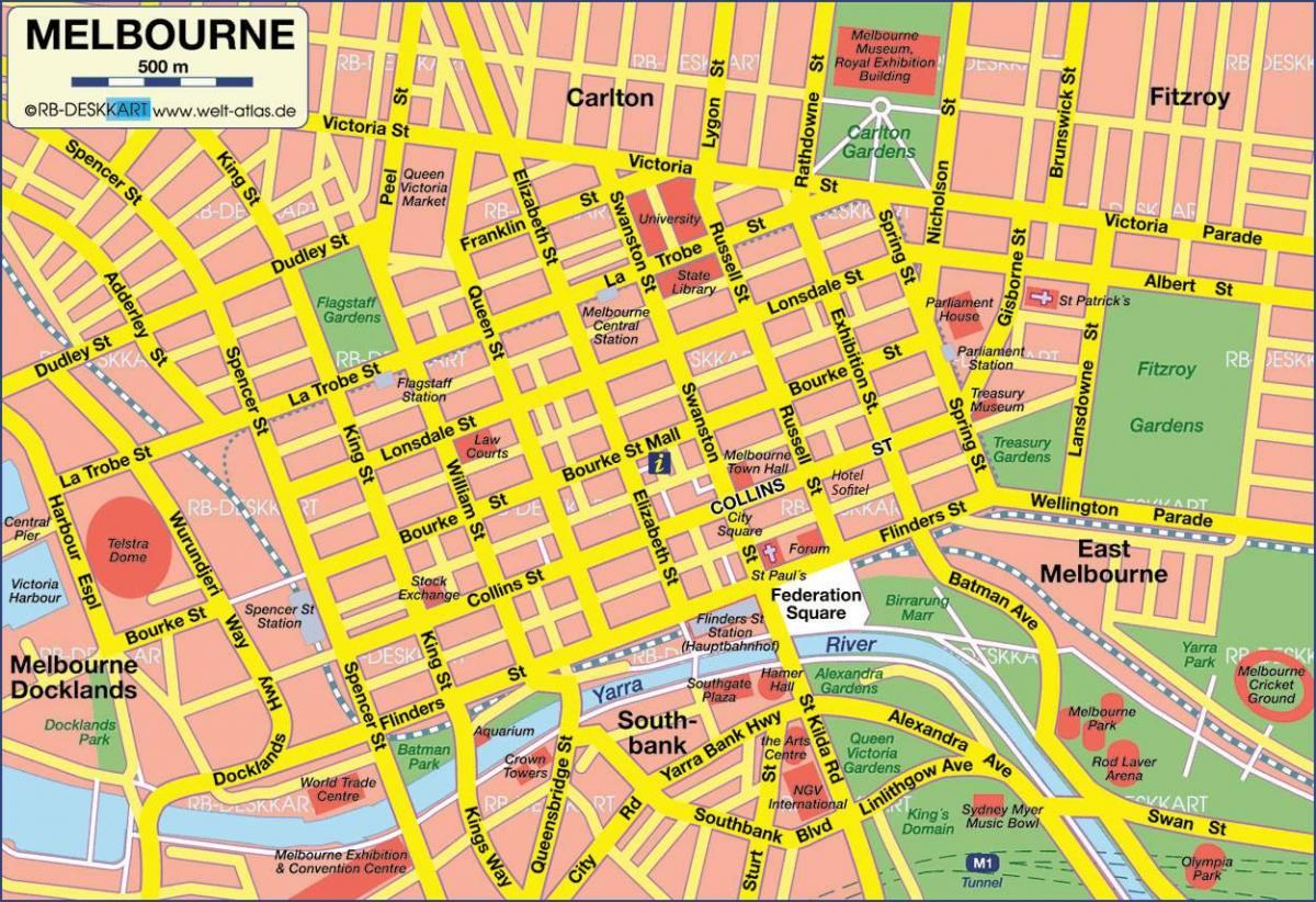 Melbourne mapa zentroa